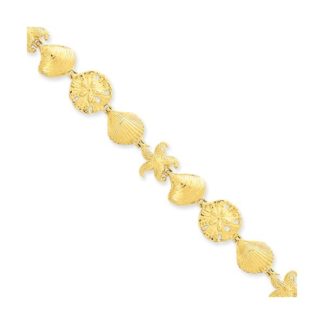 Beautiful 14K gold diamond cut sea life bracelet with shells, sand dollars and star fish